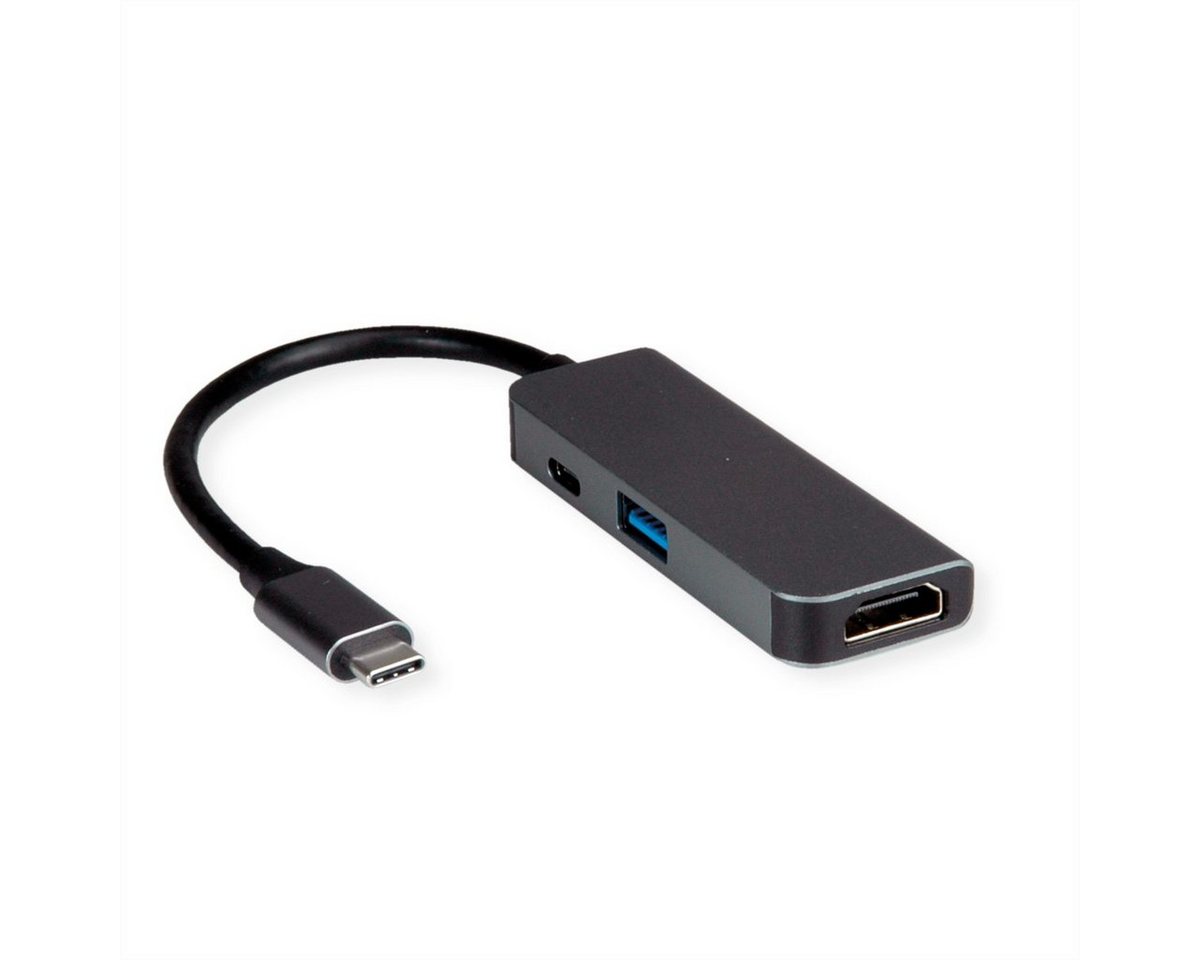 VALUE Display Adapter USB Typ C - HDMI + USB 3.2 Gen 1 A + Typ C PD Computer-Adapter USB Typ C (USB-C) Männlich (Stecker) zu HDMI Typ A Weiblich (Buchse), 10.0 cm von VALUE