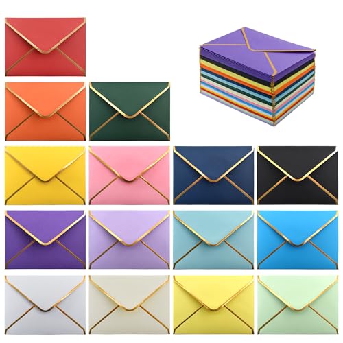 VANRA 150 PCS bunte Einladungsumschläge selbstversiegelnde A6 Umschläge V-Klappe mit Goldrand für 10 x 15 cm Grußkarten, Hochzeitseinladungen, Abschlussfeiern, Fotos (15 Farben, A6) von VANRA