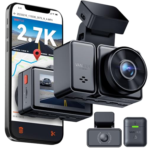 VANTRUE E2 2.7K+2.7K Dashcam Auto vorne hinten 5GHz WiFi 9MB/S GPS, Fernbedienung Sprachbefehle Dash cam Dual 1944P/1440P WDR Nachtsicht Puffer Parkmodus Auto Kamera, 2.45’’ 320° G Sensor, max. 512GB von VANTRUE