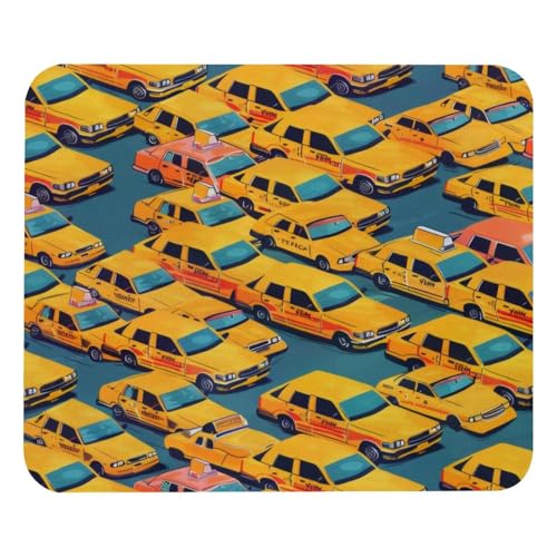 Crowded Taxi Cars Mauspad, quadratisches Mauspad für Büro-Laptop, rutschfeste Gummiunterseite, Gaming-Mauspad, 21,1 x 24,9 cm von VAPOKF