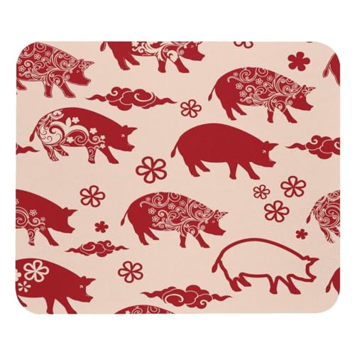 Mauspad "Happy Chinese New Year of Pig", quadratisches Mauspad für Büro-Laptop, rutschfeste Gummiunterseite, Gaming-Mauspad, 21,1 x 24,9 cm von VAPOKF