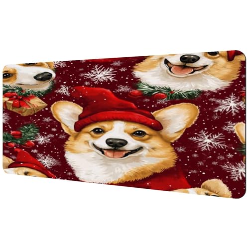 Mauspad mit Weihnachtsmann-Corgi und Geschenken, großes Mauspad für Büro, Zuhause, Laptop, rutschfeste Gummiunterseite, Gaming-Mauspad, Tastatur-Schreibtischunterlage, 890 x 400 mm von VAPOKF