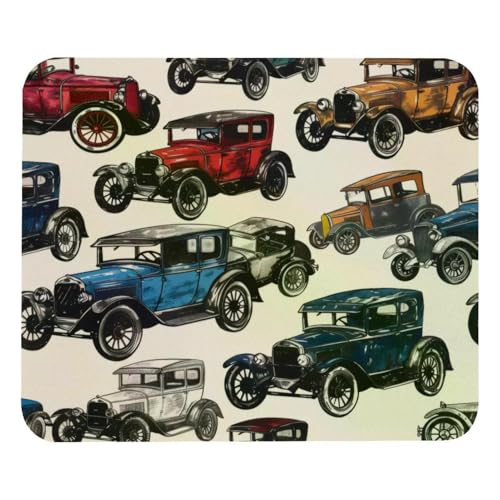 Old Retro Cars Mauspad, quadratisches Mauspad für Büro-Laptop, rutschfeste Gummiunterseite, Gaming-Mauspad, 21,1 x 24,9 cm von VAPOKF