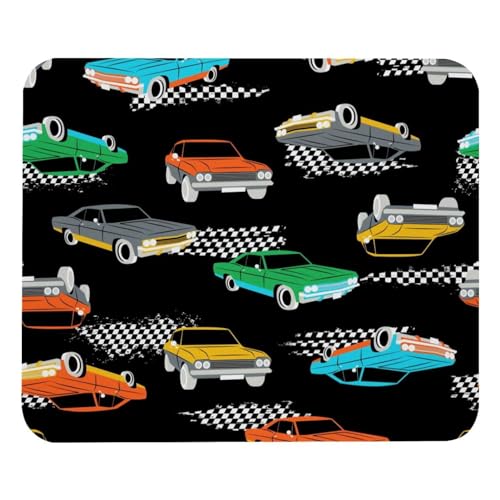 Retro Speeding Cars Mauspad, quadratisches Mauspad für Büro-Laptop, rutschfeste Gummiunterseite, Gaming-Mauspad, 21,1 x 24,9 cm von VAPOKF