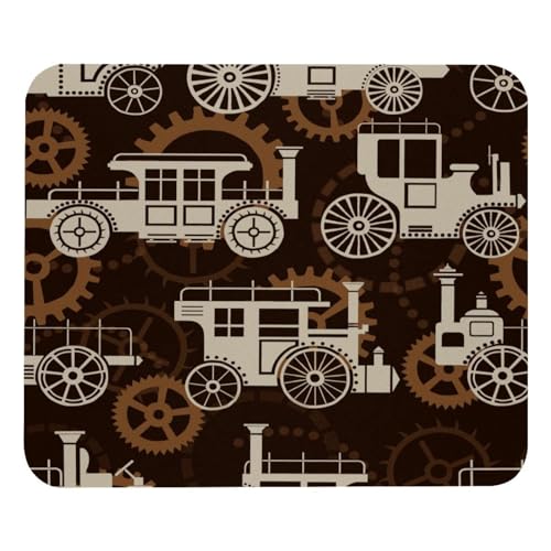 Retro Steampunk Cars Mauspad, quadratisches Mauspad für Büro-Laptop, rutschfeste Gummiunterseite, Gaming-Mauspad, 21,1 x 24,9 cm von VAPOKF