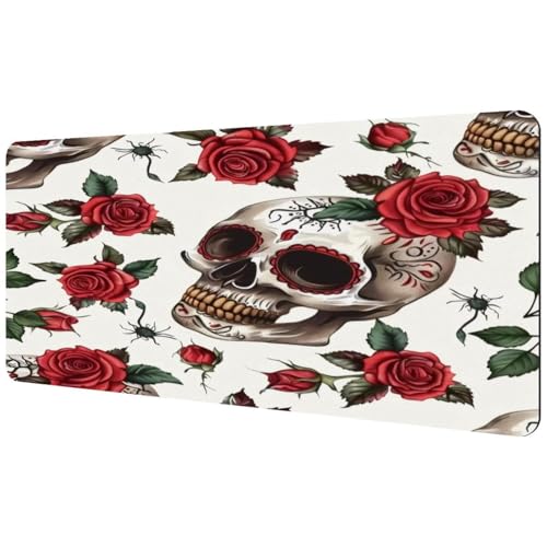 Sugar Skull mit dorniger Rose, großes Mauspad für Büro, Zuhause, Laptop, rutschfeste Gummiunterseite, Gaming-Mauspad, Tastatur-Schreibtischunterlage, 890 x 400 mm von VAPOKF