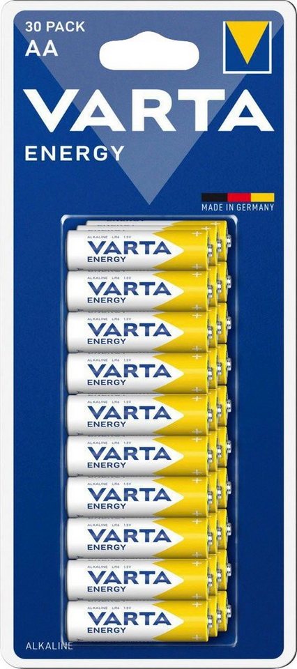VARTA 30er Pack Energy AA Mignon LR6 Alkaline - Made in Germany Batterie, LR06 (30 St), bis zu 5 Jahren lagerfähig von VARTA