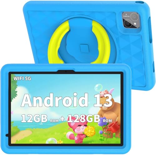 VASOUN 10 Zoll Kinder Tablet mit Gehäuse, Android 14 Tablet, 5G WiFi, 8 GB RAM (4+4 Expand), 128 GB ROM, Dual Kamera, 8000mAh, Kindersicherung, Kindersoftware Vorinstalliert, Pädagogisch (Blau) von VASOUN