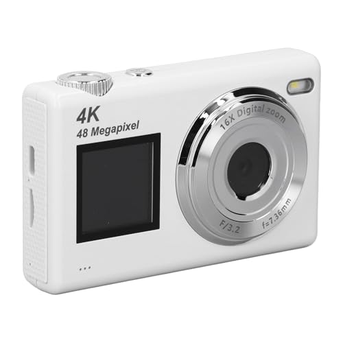 Digitalkamera, Autofokus 48 MP HD 4K Vlogging-Kamera, 16-facher Digitalzoom, IPS-Dual-Bildschirm, Kompakte Point-and-Shoot-Digitalkamera für Teenager, Erwachsene, Anfänger (White) von VBESTLIFE