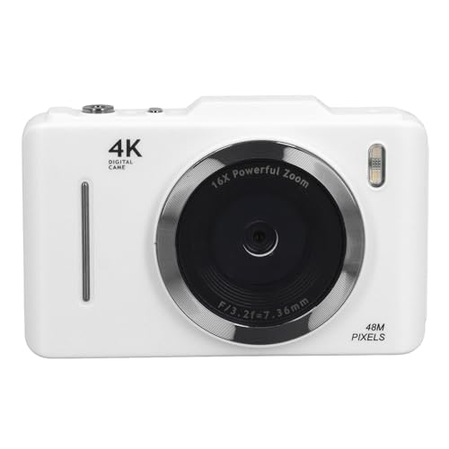 VBESTLIFE 48 MP 4K-Digitalkamera, 2,8-Zoll-IPS-HD-Bildschirm, 16-facher Digitalzoom, Tragbare Autofokus-Videokamera mit Mikrofon, Lautsprecher, Musik-Player, für Reise-Vlogging (White) von VBESTLIFE