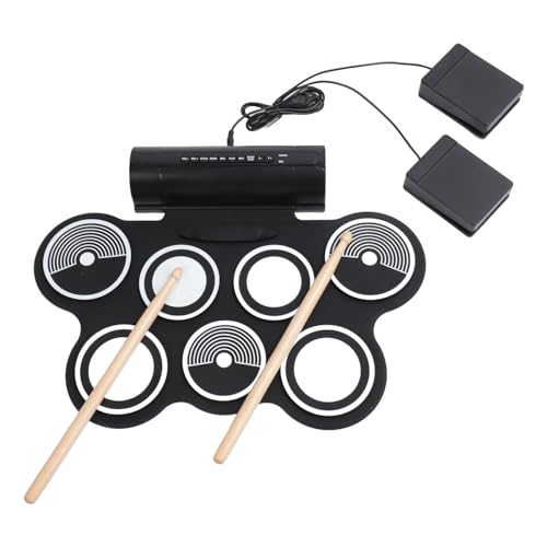 Elektronisches Schlagzeug-Set, 9 Drum-Übungspads mit Kopfhöreranschluss, Roll-Up-Drum-Pad-Maschine mit Eingebauten Lautsprechern, Drum-Pedale, Drum-Sticks, für Anfänger und Kinder von VBESTLIFE