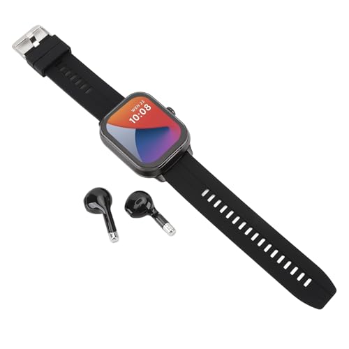 VBESTLIFE Smartwatch mit Ohrhörern, 2,01-Zoll-Fitnessuhr, 2-in-1-Bluetooth-Uhr mit Verschiedenen Sportmodi, Kamerafernsteuerung, für, für Android (schwarzes Gel) von VBESTLIFE