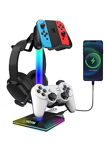 VCOM RGB Gaming Kopfhörer Ständer mit 10-Licht Modi, Controller Halter mit 2 USB Ports, PC Gaming Zubehör für Schreibtisch, Universal Speicher Organizer Headpsets/Xbox PS5 Controller/Switch/Handy VCOM RGB Gaming Kopfhörer Ständer mit 10-Licht Modi, Controller Halter mit 2 USB Ports, PC Gaming Zubehör für Schreibtisch, Universal Speicher Organizer Headpsets/Xbox PS5 Controller/Switch/Handy von VCOM