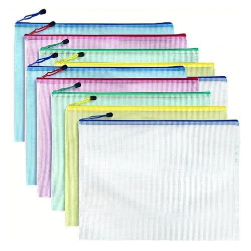 Mesh Dokumententasche, Zipper File Wallet, Netzbeutel mit Reißverschluss, 10 Stück, A3-Netz-Aktenbeutel mit Reißverschluss, 10 Farben, Plastikaktenbeutel for Ordnen von Schul- und Büromaterial(Colour von VDCVADKYE