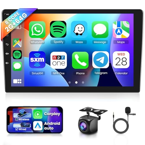 8 Kern 2G+64G Autoradio 2 Din Android 13, 10.1 Zoll HD IPS Bildschirm 1280 * 720P, Autoradio mit Drahtloses Carplay Android Auto DSP GPS Wi-Fi Bluetooth 5.0 FM RDS Radio Rückfahrkamera von VECHTEL