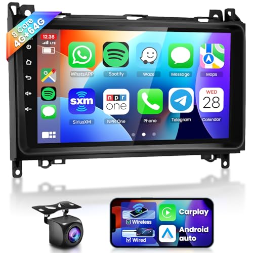 8 Kern 4G+64G Autoradio Android 13 für Mercedes Benz W906 Sprinter W169 W245 W639 Vito Viano, 9 Zoll IPS Bildschirm Auto Radio mit DSP Carplay Android Auto GPS WiFi Bluetooth FM Rückfahrkamera von VECHTEL