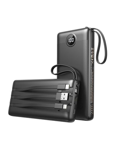 VEEKTOMX Power Bank 20000mAh Powerbank mit 5 Ausgängen & 2 Eingängen Powerbank mit integrierten Kabeln Externer Handyakku USB C Kompatibel mit iPhone, iPad, Samsung, Xiaomi, Google Pixel usw. von VEEKTOMX POWER BANK