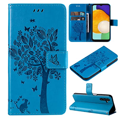 VEEMOS Handyhülle für Samsung Galaxy A04S / A13 5G Hülle Klappbar Katze-Baum mit Kartenfach Klapphülle Schutzhülle Handy Tasche Leder Book Flip Case Cover Handytasche Damen - von VEEMOS