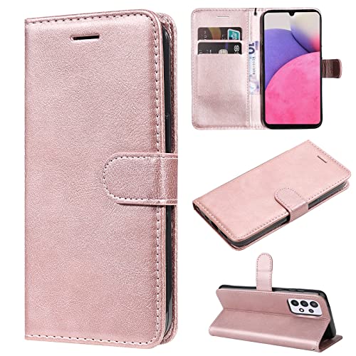 VEEMOS Handyhülle für Samsung Galaxy A33 5G Hülle Klappbar Klapphülle mit Kartenfach Schutzhülle Handy Tasche Leder Book Flip Case Cover Handytasche Männer Frauen - Roségold von VEEMOS