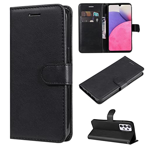 VEEMOS Handyhülle für Samsung Galaxy A33 5G Hülle Klappbar Klapphülle mit Kartenfach Schutzhülle Handy Tasche Leder Book Flip Case Cover Handytasche Männer Frauen - Schwarz von VEEMOS