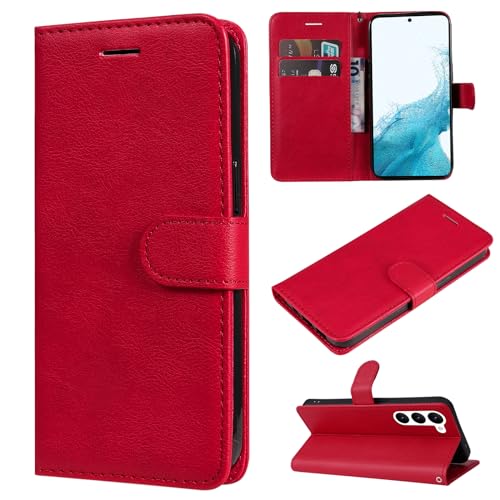 VEEMOS Handyhülle für Samsung Galaxy S23 5G Hülle Klappbar Klapphülle mit Kartenfach Schutzhülle Handy Tasche Leder Book Flip Case Cover Handytasche Männer Frauen - Rot von VEEMOS