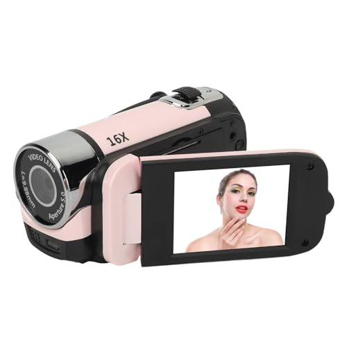 16 MP Digitale Videokamera, 1080P-Auflösung, 16-facher Zoom, 2,4-Zoll-Bildschirm, mit Fülllicht, USB-Anschluss, Unterstützt Externes Mikrofon und Stativ (PINK) von VELATEMOR