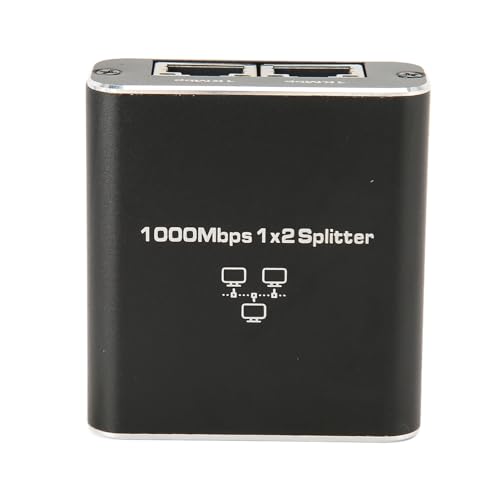 Gigabit-Splitter, 1000 Mbit/s, 1 in 2 Out, RJ45-Port, Netzwerk-Splitter aus Aluminiumlegierung mit Betriebsstatusanzeige, für PC-Laptop-Router von VELATEMOR