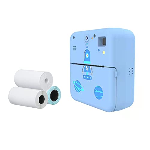 Taschen-Fotodrucker, Kinderdrucker, Kabelloser Thermo-Etikettendrucker mit Kamera, Multifunktionale App, USB-Aufladung für Smartphones (Blue) von VELATEMOR