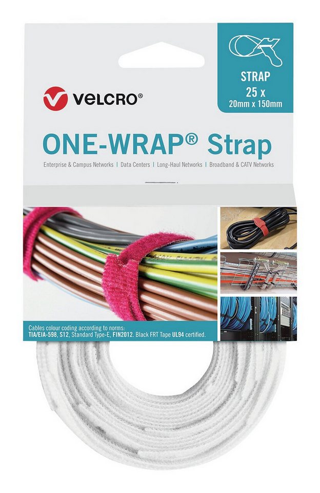 VELCRO Kabelbinder (25 Stück) Klettkabelbinder One Wrap Strap 20 x 330 mm, weiß von VELCRO