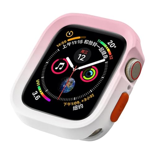 VELORE TPU-Abdeckung für Apple Watch Series Ultra 49 mm 9 8 7 41 mm 45 mm Stoßstangenrahmen-Hüllen für iWatch 6 5 SE 4 40 44 mm Gehäuse(Pink White,44mm) von VELORE