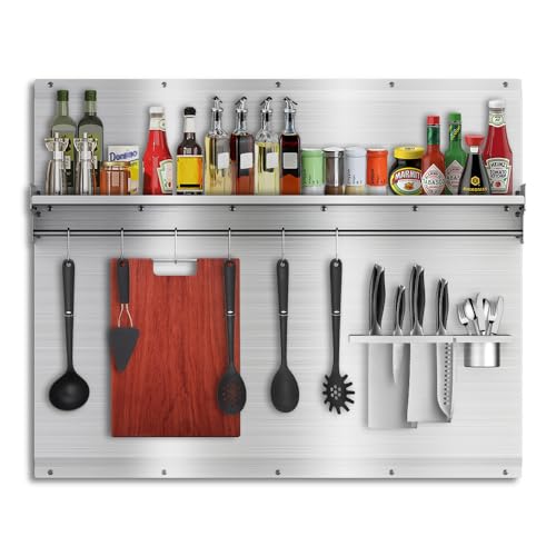 Range-Spritzschutz, 106,7 x 76,2 cm, Edelstahl, einfache Reinigung und Installation, mit Ablagefach und Hängeregal, Dunstabzugshaube, Edelstahl-Spritzschutz für Herd Range-Spritzschutz, 106,7 x 76,2 cm, Edelstahl, einfache Reinigung und Installation, mit Ablagefach und Hängeregal, Dunstabzugshaube, Edelstahl-Spritzschutz für Herd von VENFAN
