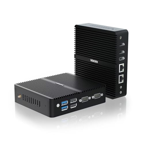 VENOEN Mini PC 4K WIN11 pro, lüfterloser Mini PC Alder Lake-N100, Industrial PC Mini Desktop Computer Dual RS232 COM, Dual HD, DP, Dual LAN, Auto Power On, Wake On LAN, PXE, Linux, 16GB RAM 256GB SSD von VENOEN