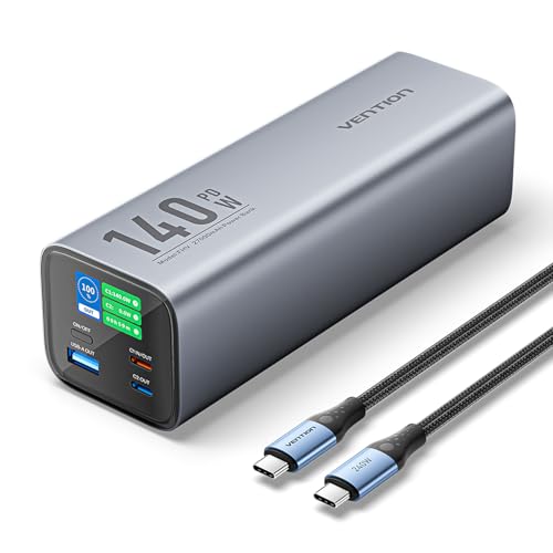 VENTION 27000 mAh 140W Powerbank Schnelles Laden 3-Port Tragbares Ladegerät mit Smart Digital Display, PD3.1, für Dell HP Laptops, MacBook Pro, iPhone 15 14 13, iPad Pro, Galaxy S24 usw von VENTION