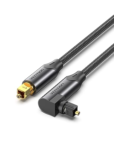 VENTION 90 Grad Optisches Audiokabel 1m - Toslink S/PDIF Digital Audio Kabel - Geflochten, 24K Vergoldet, Aluminiumhülle Lichtleiterkabel Für Soundbar, Stereoanlage, Heimkino, PS4, Xbox usw.(Schwarz) von VENTION