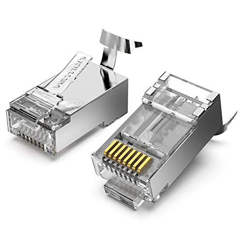 VENTION Cat7 RJ45 Stecker, Cat7 RJ45 Netzwerkstecker, 600MHz 10Gbps High-Speed Vernickelt Abgeschirmt Lan Stecker, Cat7 Verlegekabel Stecker mit 50U'' vergoldete Kontakte und Kabelclip (10 Stück) von VENTION