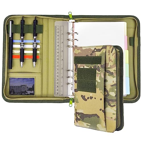 Armee-Militär-Padfolio-Ringbuch mit Reißverschluss, Portfolio-Organizer und taktischer Notizbuchhülle für A5-Ordner, kleiner OCP-Ordner, Planer für Herren, 6-Ringbuch-Organizer, Militär-Notizbuchhülle von VEPKOIT