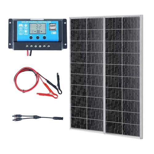 VEVOR 200W Solarpanel 2er-Set 12V monokristallinen Solarmodul plus Laderegler 16,66A Solaranlage Umwandlungsrate von 23% Kompatibel mit AGM-, GEL-, FLD-, LI-Batterien Ideal für Wohnmobile Yachten Zuh von VEVOR