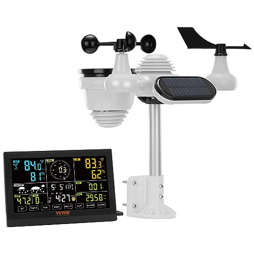 VEVOR 7-in-1 Wetterstation Funkwetterstation mit Außensensor 7,5" Farbdisplay RCC-Atomuhr zur Messung von Windrichtung Windgeschwindigkeit Luftdruck Innen/Außentemperatur und -feuchtigkeit Mondphase von VEVOR