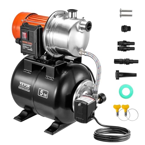 VEVOR 735 W Gartenpumpe, 3785 L/H, automatische Bewässerungspumpe mit 39,6 m Förderhöhe, Kreiselpumpe mit 20/40 PSI Druckschalter, Flachbrunnenpumpe, Edelstahl-Pumpenkopf für Hausgarten & Rasen VEVOR 735 W Gartenpumpe, 3785 L/H, automatische Bewässerungspumpe mit 39,6 m Förderhöhe, Kreiselpumpe mit 20/40 PSI Druckschalter, Flachbrunnenpumpe, Edelstahl-Pumpenkopf für Hausgarten & Rasen von VEVOR