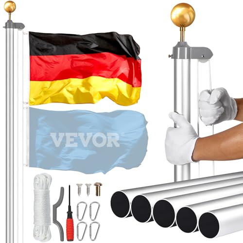 VEVOR Abnehmbarer Fahnenmast-Bausatz, 7,6 m, robustes Fahnenmast-Bausatz aus Aluminiumlegierung im Boden für den Außenbereich, Fahnenmast mit 3 Anzeigemodi und professionellem Zubehör, deutsche Flagge von VEVOR