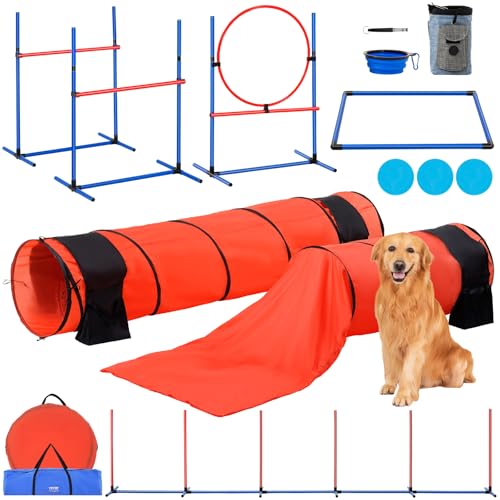 VEVOR Agility Set Hunde, 7-teiliges Upgrade-Set mit verstellbaren hohen Hürden, 6X Slalomstangen, 2X Tunneln, Sprungring, Pausenbox, 3X Frisbees, Pfeife, Faltbarer Schüssel, Hindernisparcours-Set VEVOR Agility Set Hunde, 7-teiliges Upgrade-Set mit verstellbaren hohen Hürden, 6X Slalomstangen, 2X Tunneln, Sprungring, Pausenbox, 3X Frisbees, Pfeife, Faltbarer Schüssel, Hindernisparcours-Set von VEVOR
