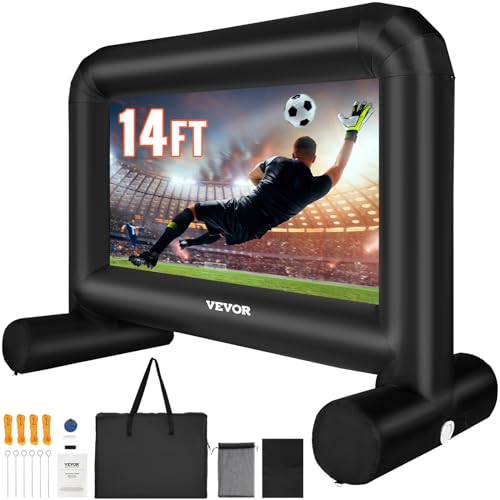 VEVOR Aufblasbare Projektion Beamer Leinwand aus PVC 215,9 cm 1080P, 4K, 3D, HDR Outdoor Indoor Tragbare Projektor Screen Filmleinwand 16: 9 für Heimkino, Garten, Camping, Freizeitveranstaltungen usw. von VEVOR