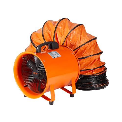 VEVOR Bauventilator 255-W-AC-Motor Baugebläse 2830 U/min Baulüfter Gebläse 1720 CFM (2922 m3/h) Axiallüfter mit 5 m Schlauch Axialgebläse 79 dB Geräuschpegel Industrielüfter von VEVOR