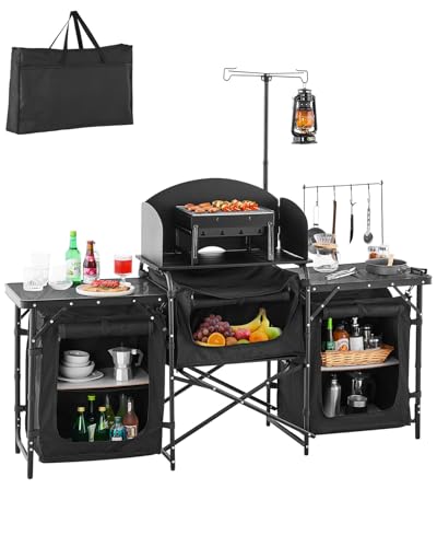 VEVOR Camping Küchentisch Outdoor Kochtisch, tragbare Kochstation aus Aluminium mit 3 Lagerschränken& Tragetasche, & Abnehmbarer Windschutzscheibe, für Grillpartys Picknicks Wohnmobilreisen schwarz VEVOR Camping Küchentisch Outdoor Kochtisch, tragbare Kochstation aus Aluminium mit 3 Lagerschränken& Tragetasche, & Abnehmbarer Windschutzscheibe, für Grillpartys Picknicks Wohnmobilreisen schwarz von VEVOR