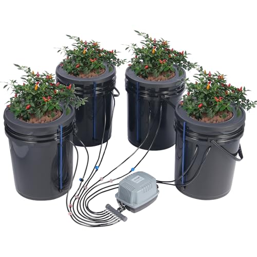 VEVOR DWC Hydroponics Grow System, Hydroponisches Anbausystem mit Top-Drip-Kit, Deep Water Culture 5-Gallonen-4-Eimer, mit Luftpumpe, Luftsteinen und Wasserstandsanzeige für Blattgemüse VEVOR DWC Hydroponics Grow System, Hydroponisches Anbausystem mit Top-Drip-Kit, Deep Water Culture 5-Gallonen-4-Eimer, mit Luftpumpe, Luftsteinen und Wasserstandsanzeige für Blattgemüse von VEVOR