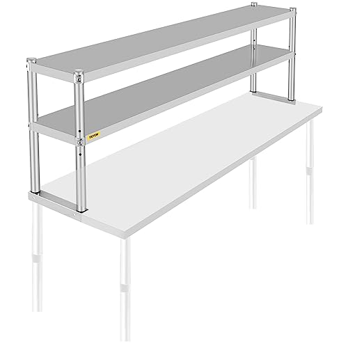 VEVOR Doppel-Überregal, Doppelstöckiges Überregal aus Edelstahl, 183 x 30 x 60 cm, Doppeldeck-Überregal, höhenverstellbares Überregal für Vorbereitungs- und Arbeitstische in Küche, Restaurant von VEVOR