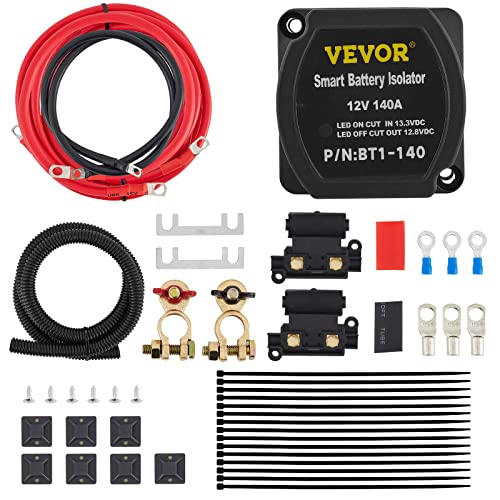 VEVOR Doppelbatterie Trennrelais 12 V Split Charge Kit, 140 A spannungsempfindliches Relais Set -30 bis 105 ℃, automatisches Ladegerät & Kabel Set für Lastwagen, Wohnmobil, Werkstatt, Auto & Schiff von VEVOR