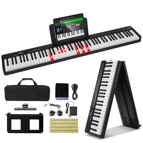 VEVOR E Piano 88 Tasten Faltbares Digital Piano Bluetooth MIDI tragbares elektronisches digitales Klappklavier mit Sustain-Pedaltasche berührungsempfindlichen Tasten Kopfhörern wiederaufladbar Schwarz von VEVOR