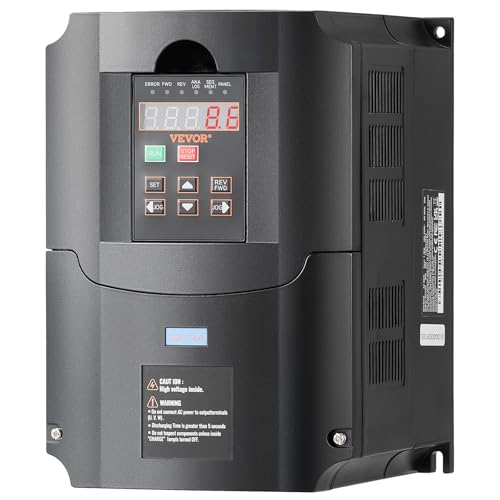 VEVOR Frequenzumrichter VFD 10 PS, 7,5 kW, 35 A, 1- oder 3-phasiger 220-V-Eingang auf 3-phasigen 220-V-Ausgang, 40-60-Hz-Eingang, 0-400-Hz-Ausgang, VFD für Spindelmotor-CNC-Drehzahlregelung von VEVOR