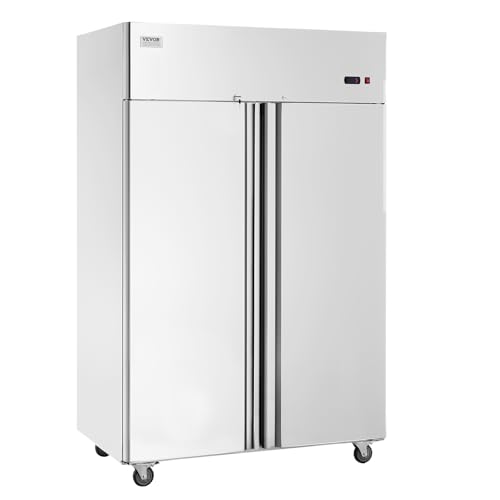 VEVOR Gewerbe-Gefrierschrank 1100 L, Gefrierschrank mit 2 Türen, Edelstahl-Gefrierschrank mit automatischer Abtauung, 6 verstellbaren Ablagen, Temperaturregelung von -25 bis -15 °C und 4 Rädern von VEVOR